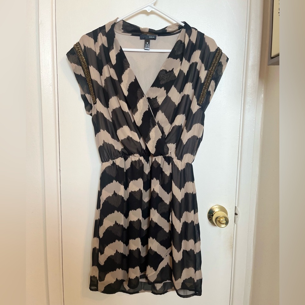 Aqua Beige and Black Polyester Apparel